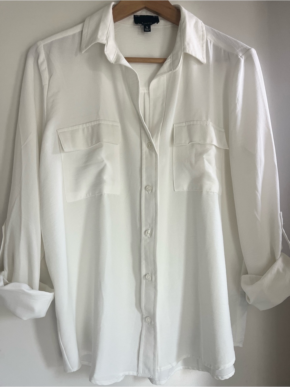Lumiere White Button-Down Blouse with Chest Pockets